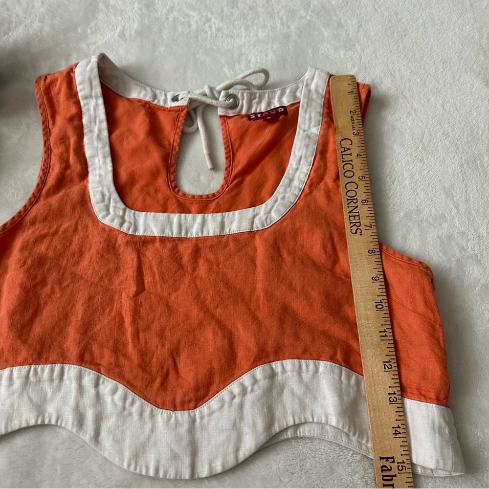 STAUD Livia Scallop Crop Top Orange Linen size Medium - Picture 8 of 10